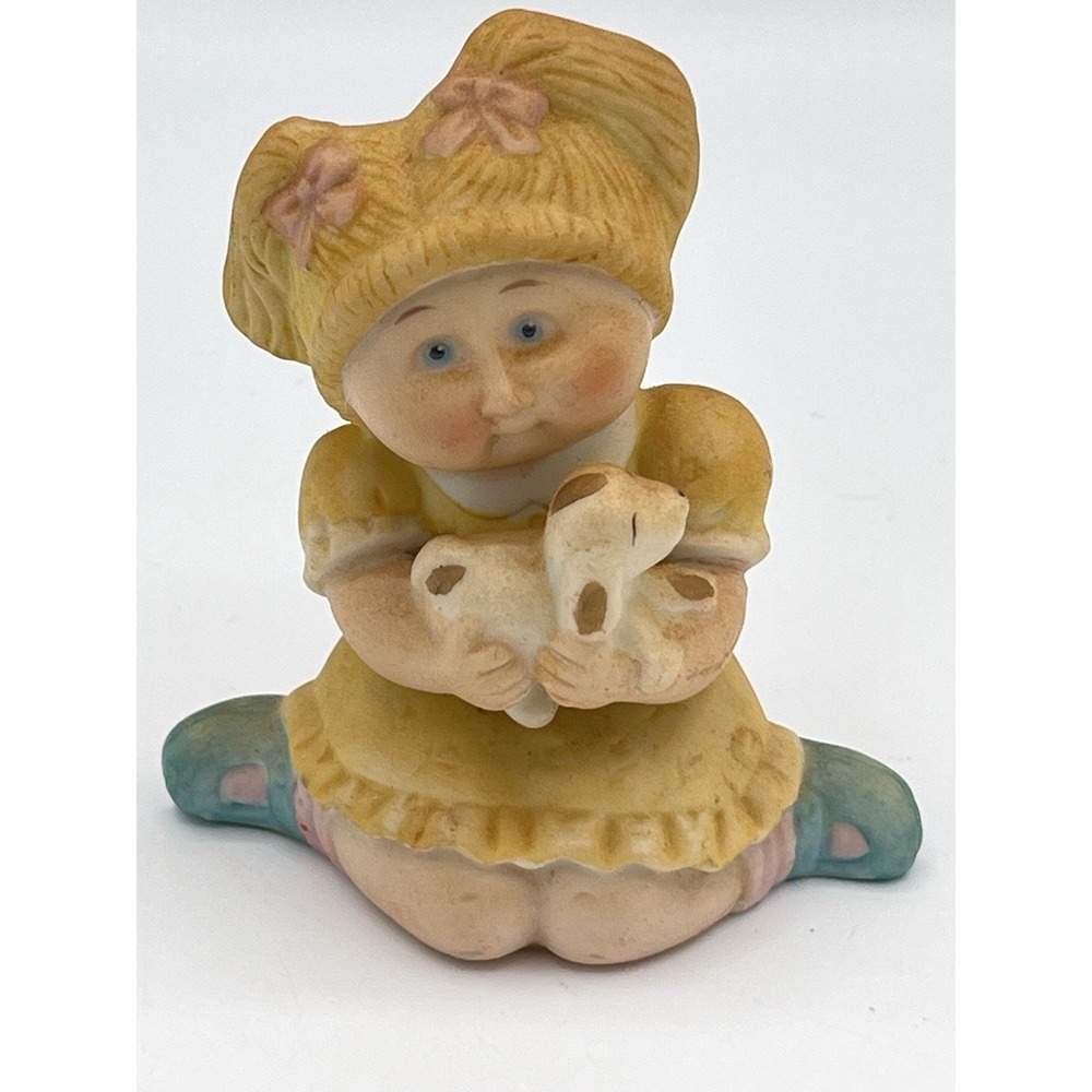 Vintage 1984 Cabbage Patch Kids Porcelain Figurine Girl Holding Puppy Dress